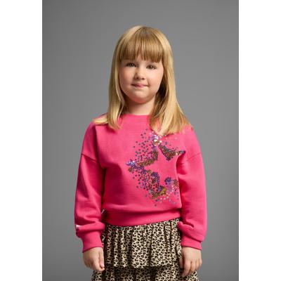 Sweatshirt KANGAROOS "Stern-Applikation für kleine Mädchen", Mädchen, Gr. 116/122, pink, angeraute Sweatware, Obermaterial: 100% Baumwolle, bedruckt, bestickt, modisch, Basic hüftlang, Rundhals, Rippbündchen, Sweatshirts, Sweatshirt mit schimmernden... Image
