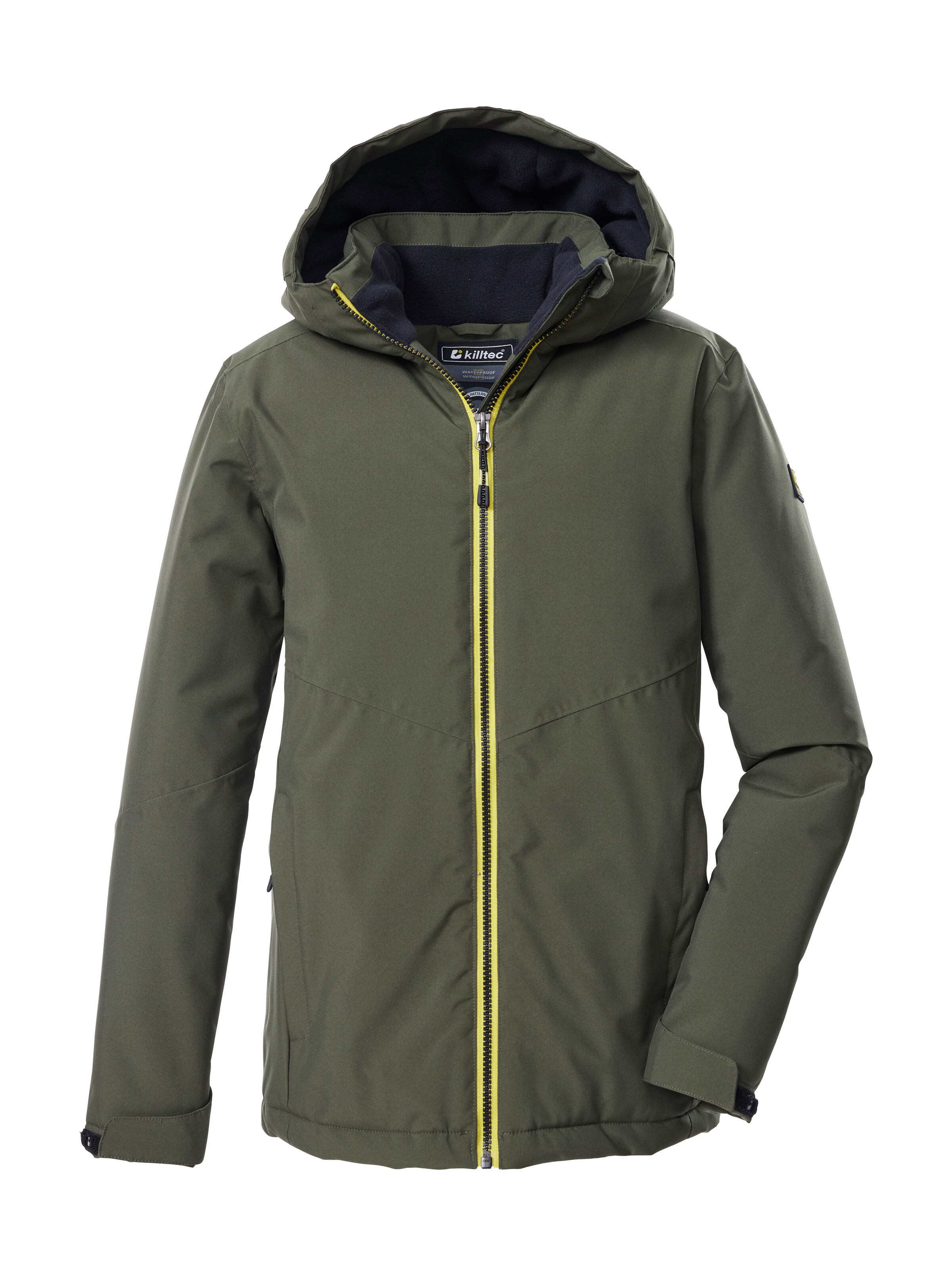 Funktionsjacke KILLTEC "KOW 221 BYS JCKT", Kinder, Gr. 176, grün (olivgrün), Oberstoff: 100% Polyester, Futter: 100% Polyester, Füllung: 100% Polyester, Jacken, Wind- und wasserdichte Kinderjacke mit verstellbarer Kapuze Image