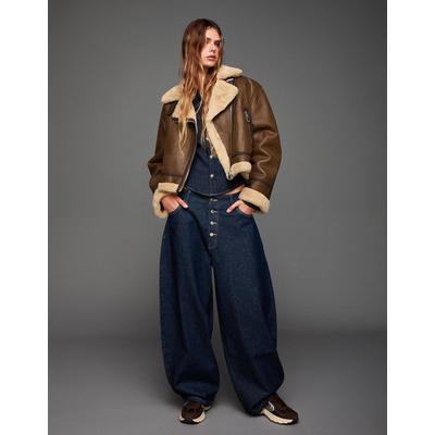 Bershka Double-Faced Jacket Women M Brown