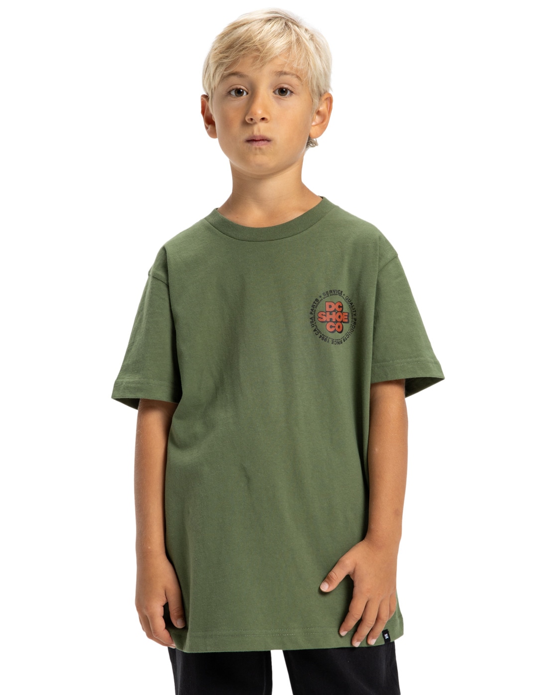 T-Shirt DC SHOES "Work Circle", Jungen, Gr. 14(155-164cm), grün (bronze grün), 75% Baumwolle, 25% Baumwolle, Shirts T-Shirt