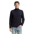 Rollkragenpullover TOM TAILOR, Herren, Gr. L, blau (knitted navy melange), Strick, Obermaterial: 100% Baumwolle, unifarben, casual, regular fit hüftbedeckend, Rundhals, Langarm Flachstrickbündchen, Pullover, im Strick-Design