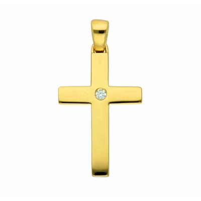 Kreuzkette ADELIA´S "Halskette - Kreuzkette mit Kreuz Anhänger mit Diamant Brillant", gold, Halsketten, Damen, 0,03 ct, Gelbgold 585-Gold, Gelbgold 585, Gold, Schmuckset mit bis 45 cm stufenlos verstellbarer 925 Silber Halskette Image