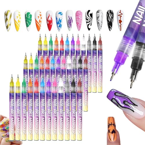 Nail Art Markers for Gel Nails, DIY Nail Art Marker, Professional Nail Brush Set, 12 Color 3D Polish Pens Acrylic Paint Pens Markers for Art Drawing Painting Point Dotting Manicure Tools(3sets)