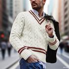 Per uomo Felpa Maglione Treccia Maglia Top Regolari Lavorato a maglia Slim Fit Semplice Scollo a V Maglieria Contemporaneo Casuale Abbigliamento quotidiano Abbigliamento Autunno Bianco Giallo M L XL