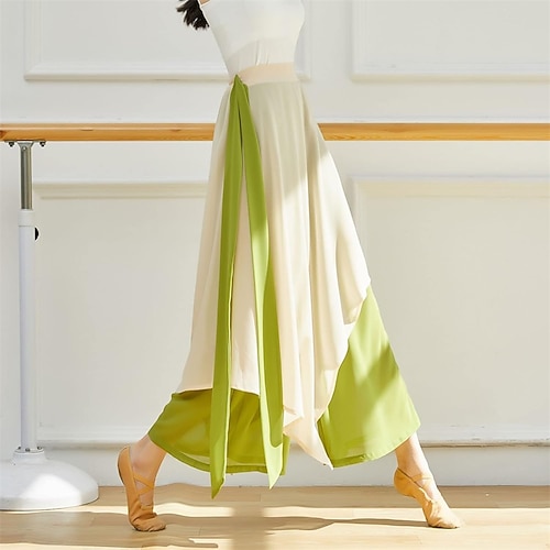 Leggings con gonna per donna, pantaloni da yoga, leggings elastici per danza classica, collant con gonna in chiffon per danza classica, latino, salsa, tango