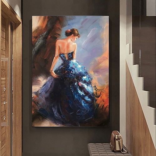 Quadro su tela fatto a mano, moderno, dipinto a olio classico, ragazza con violino, poster, studio musicale, aula di musica, decorativo per la casa, dipinto arrotolato senza cornice e non allungato.