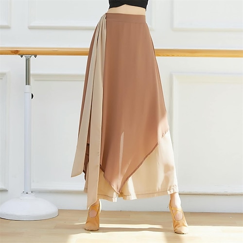 Leggings con gonna per donna, pantaloni da yoga, leggings elastici per danza classica, collant con gonna in chiffon per danza classica, latino, salsa, tango