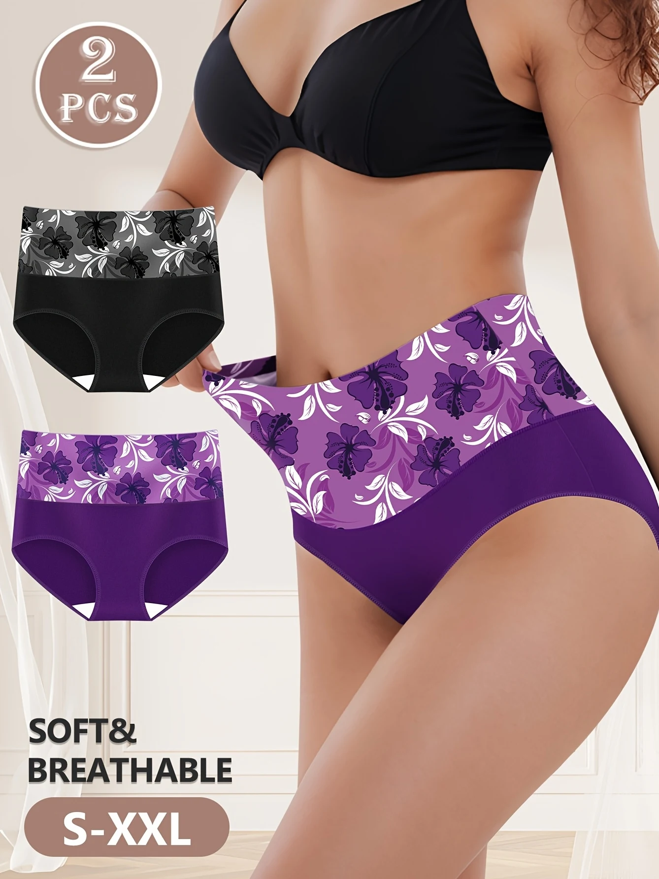 2er-Pack Damenhöschen, Triangel-Slips mit bequemer Passform und Bauchkontrolle mit hoher Taille Image