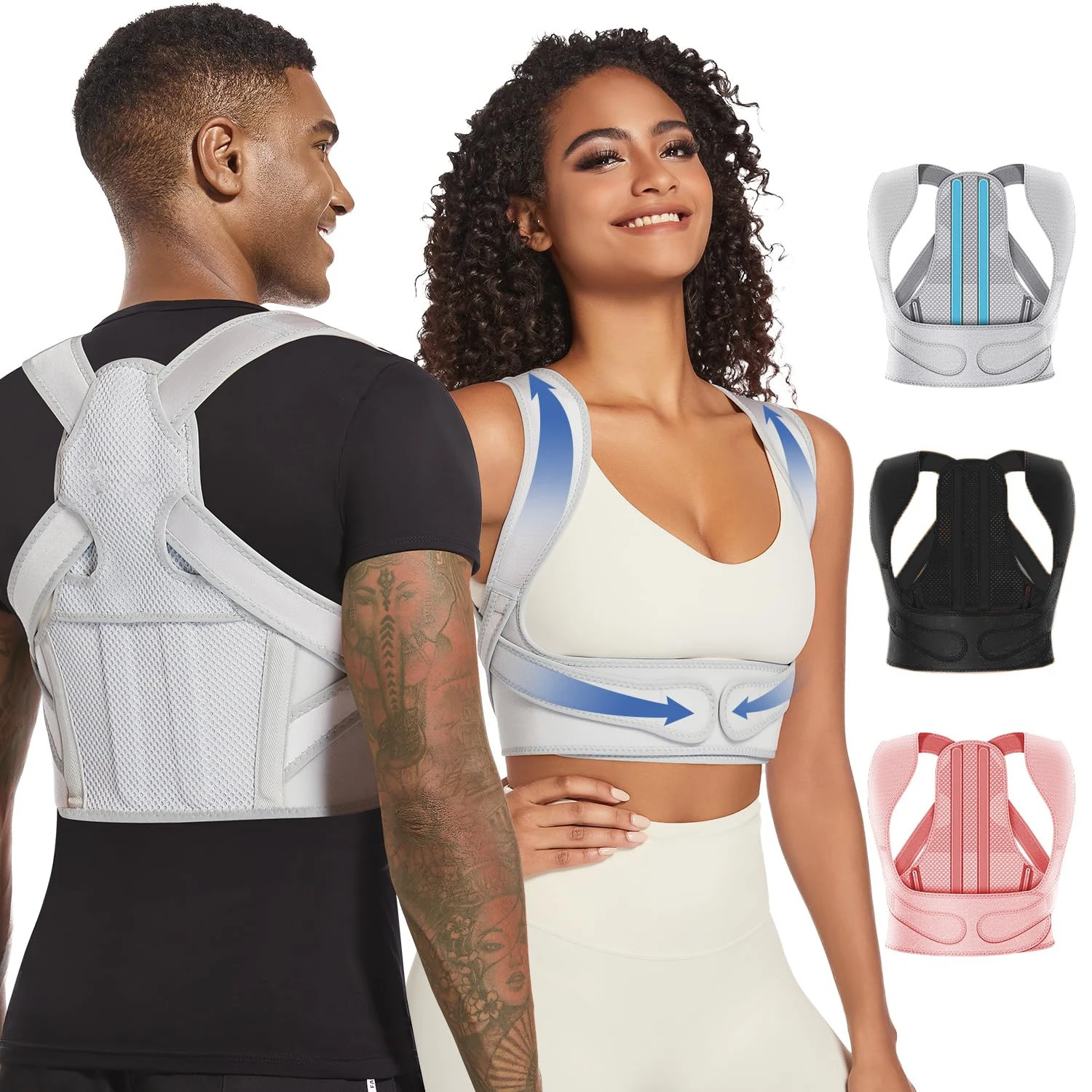 Haltungskorrektur für Frauen: Schulterstrecker, verstellbare Rückenstütze für den oberen und unteren Rücken, Schmerzlinderung, Sport-Rückenstütze Image