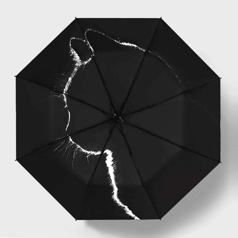 Katzenschatten-Regenschirm, UV-Schutz, Sonnenschutz, automatischer faltbarer Regenschirm, dreifach acht Knochen, schwarzer Kleber, Regen und Sonne, doppelter Verwendungszweck Image