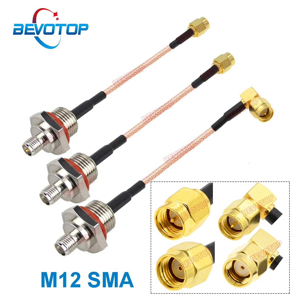 Bevotop m12 sma rg316 kabel m12 wasserdichtes schott sma/RP-SMA weiblich zu sma/RP-SMA männlich 50 ohm rf koaxial verlängerung jumper Image