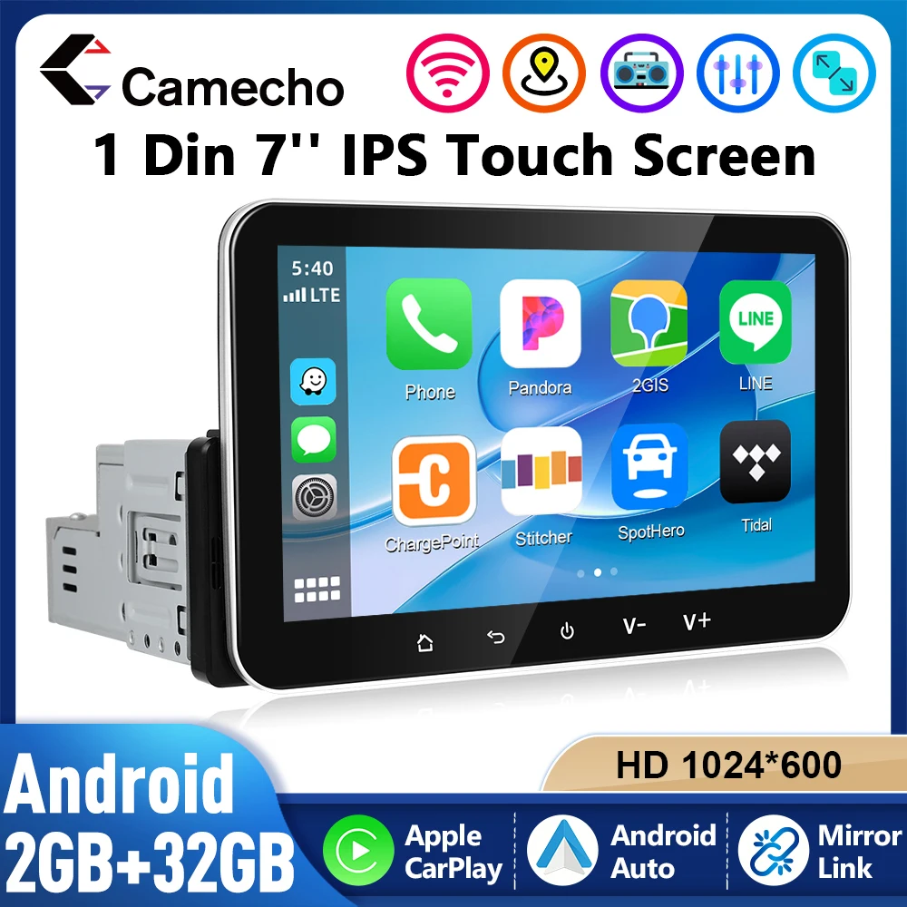 Camecho 7" Autoradio 1 Din Carplay Android Auto 2+32G Multimedia Player FM Bluetooth GPS WIFI MirrorLink Universal Autoradio Image