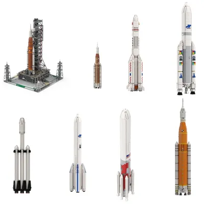 MOC Modulares Artemis-Weltraumstartsystem, Bausteine, Modell Ariane 5, ECA, Weltraumrakete, Ziegel, SpaceX Falcon, schweres Spielzeug, Geschenk für Kinder Image