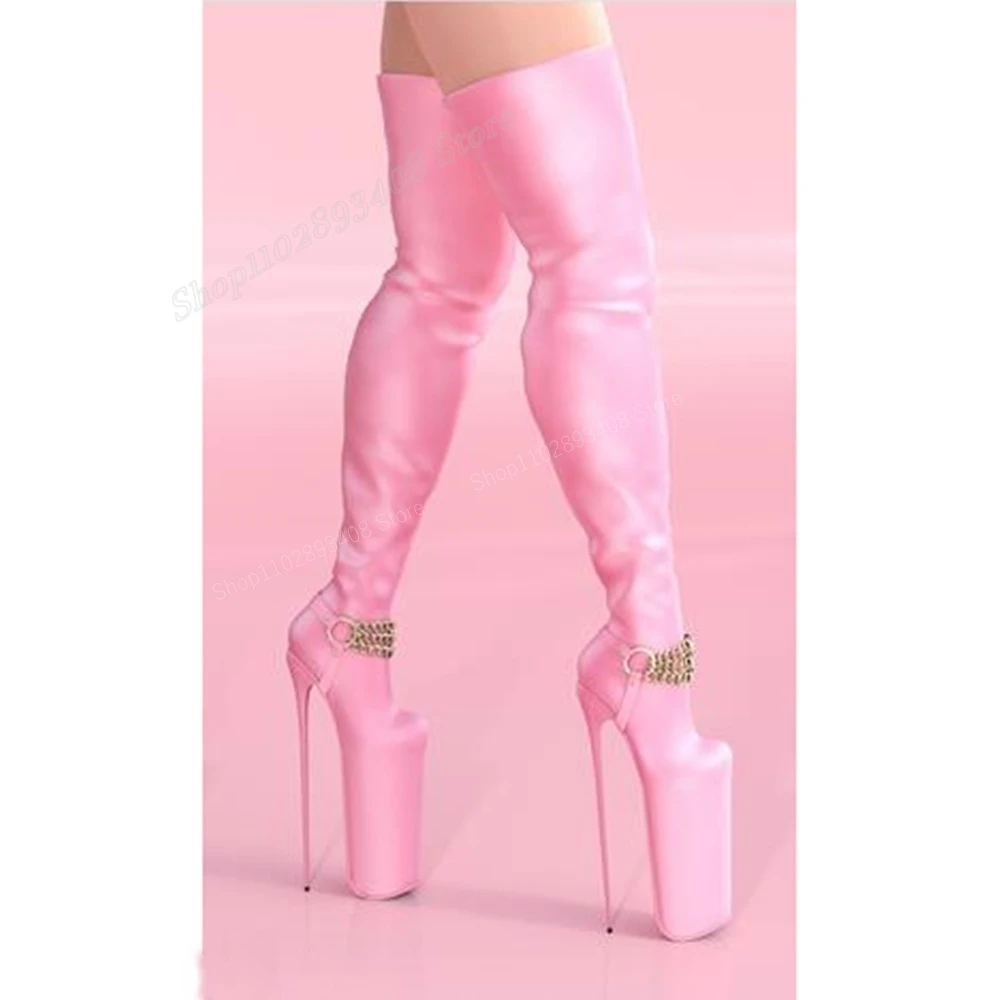 Solide Metall Kette Dekor Elastische Overknee Stiefel Extreme Sexy Stiletto High Heel Mode Frauen Schuhe 2024 Zapatos Para Mujere