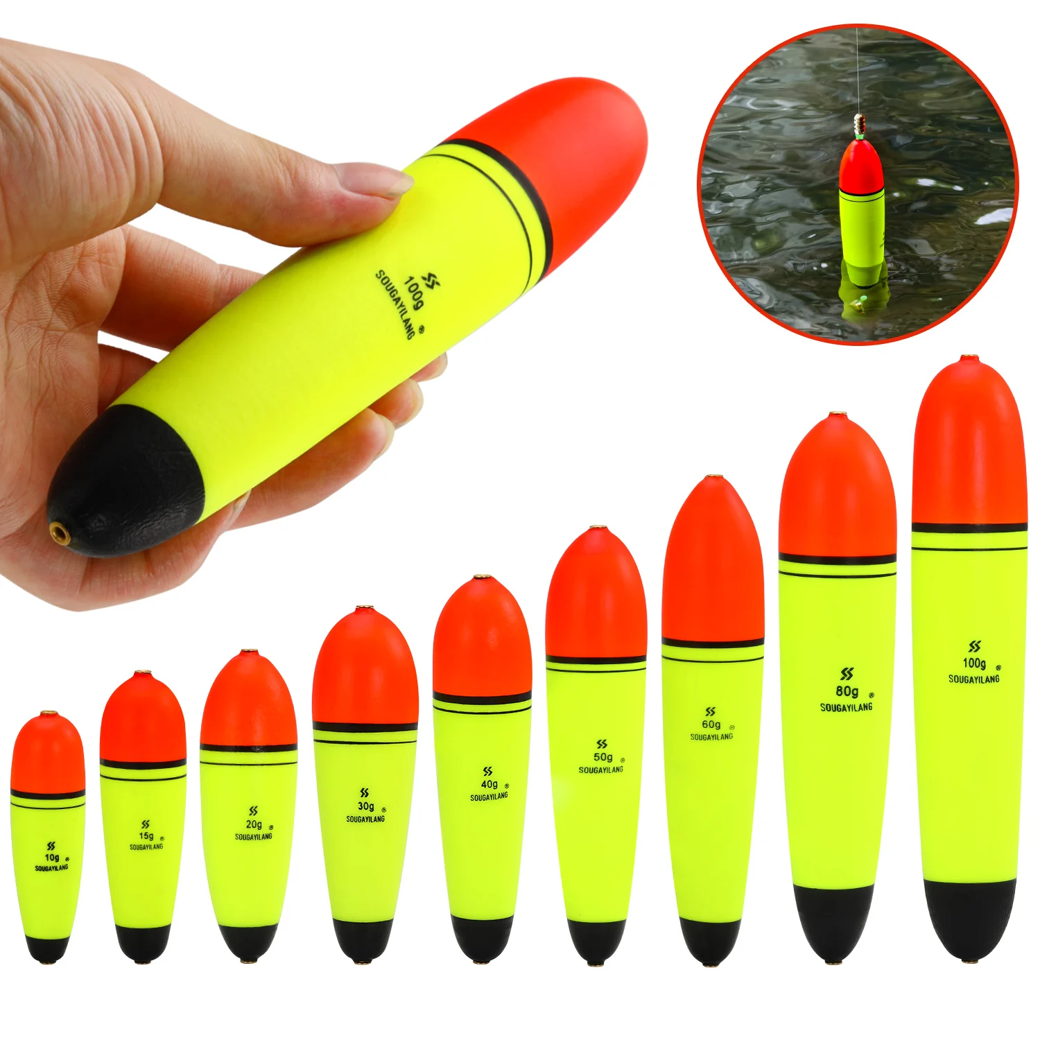 Sougayilang 5 Stück EVA-Angelschwimmer, leichter Stab, Schaumstoff, Meer, Felsen, Angeln, auffällige Schwimmer für 10–100 g Ködergewicht Image