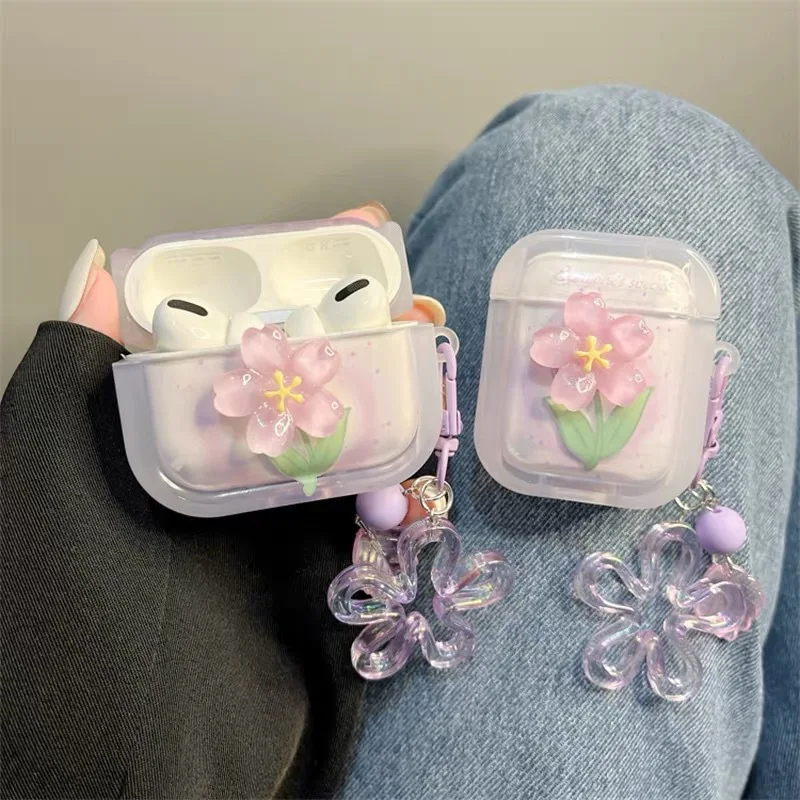 Schillernde lila Blotting-Blumen-Design-Schutzhülle für AirPods Pro 2. Generation Mädchen-Kopfhörer-Zubehör, tragbares Audio t Image