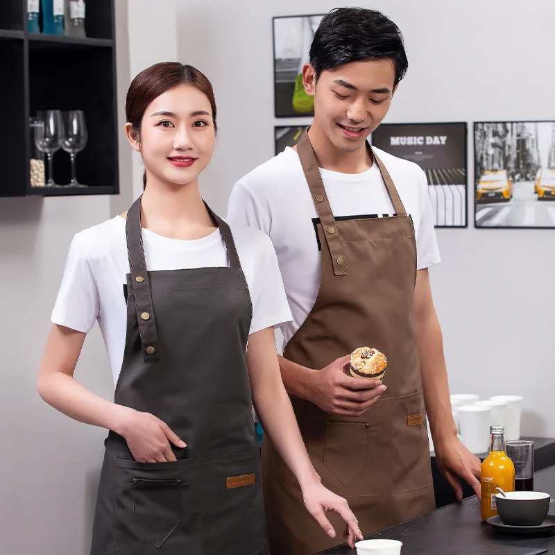 Wasserdichte Küchenschürze für Damen/Herren mit Taschen, Arbeit, Mandil, Reinigungsschürze, Restaurant, Bar, Geschäft, Cafés, Kellner, Arbeitsuniform Image