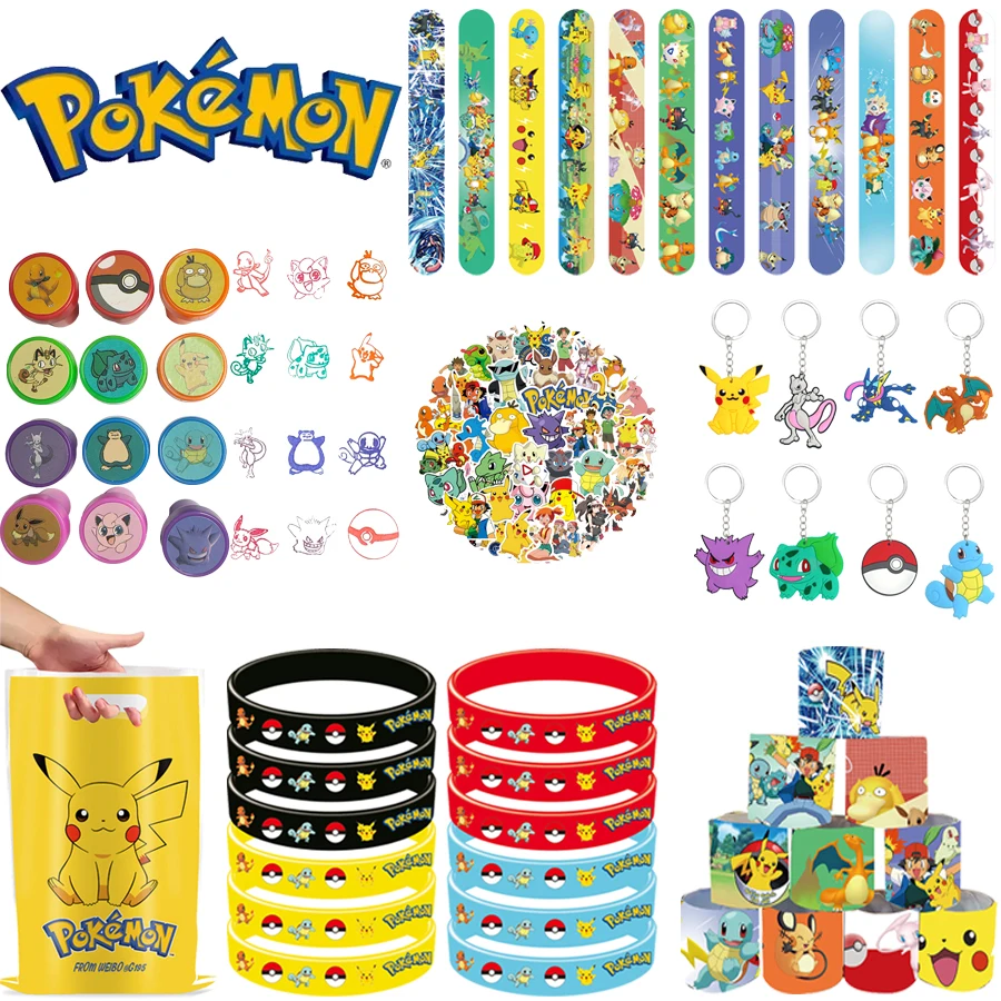 Pokemon-Geburtstagsparty-Geschenke, Armband-Aufkleber, Geschenktüte, Schlüsselanhänger, kleine Geschenke für Jungen und Mädchen Image