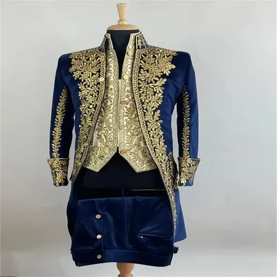 Rokoko-Barock-Militärblau-Uniform für Herren aus dem 18. Jahrhundert, französischer königlicher Aristokrat-Smoking, viktorianisches, luxuriöses Ballkleid Image