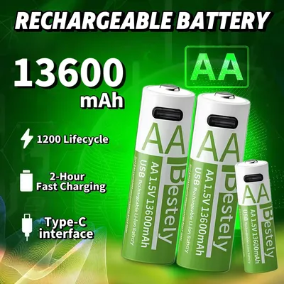Bestely New 1.5V 13600mAh AA Rechargeable Battery USB Type-C Aa Li-ion Battery for Remote Control Smart Door Lock Toys