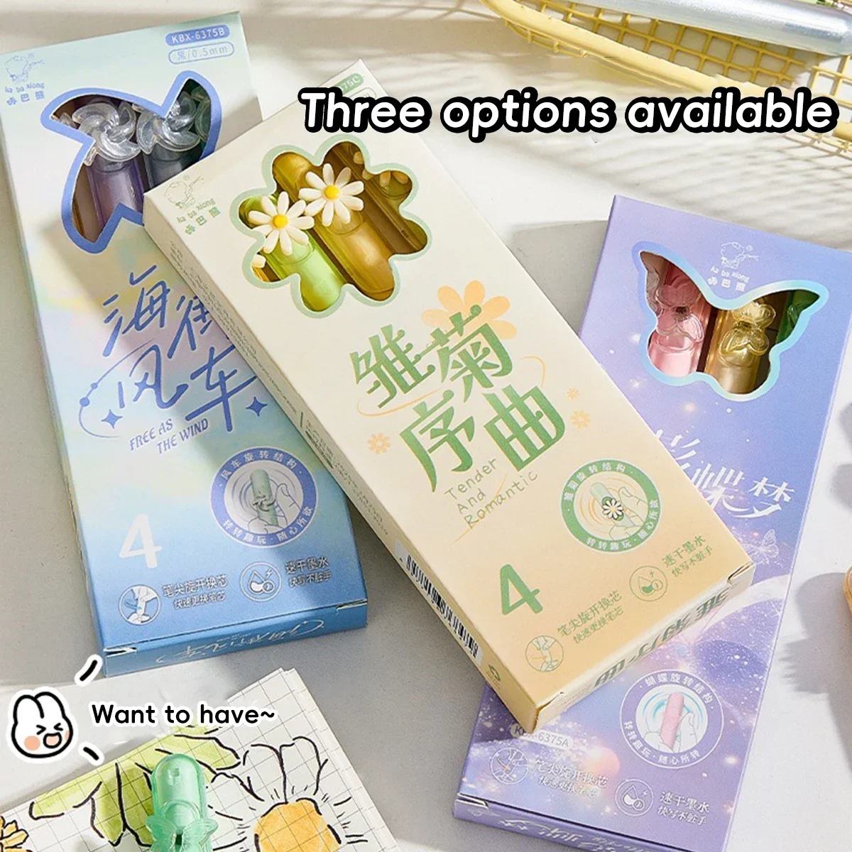 0,5 mm Gelstift mit schwarzer Tinte, 4er-Pack, feine Spitze, schnell trocknend, glattes Schreiben, drehbare Nadelspitze für Studenten, Büroprüfungen, Unterschriftenstifte Image