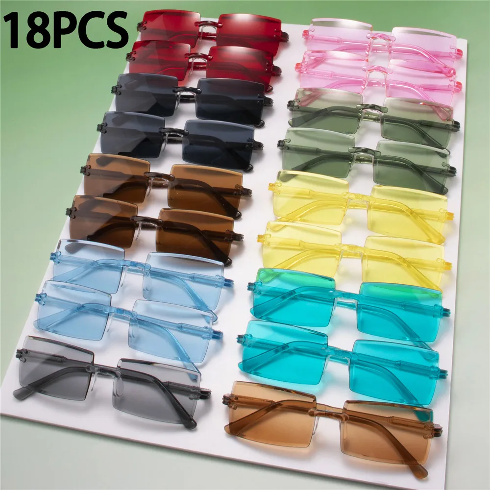 18PCS Retro Sonnenbrille Frauen Marke Designer Mode Randlose Gradienten Sonnenbrille Shades Schneiden Objektiv Damen Rahmenlose Brillen Image