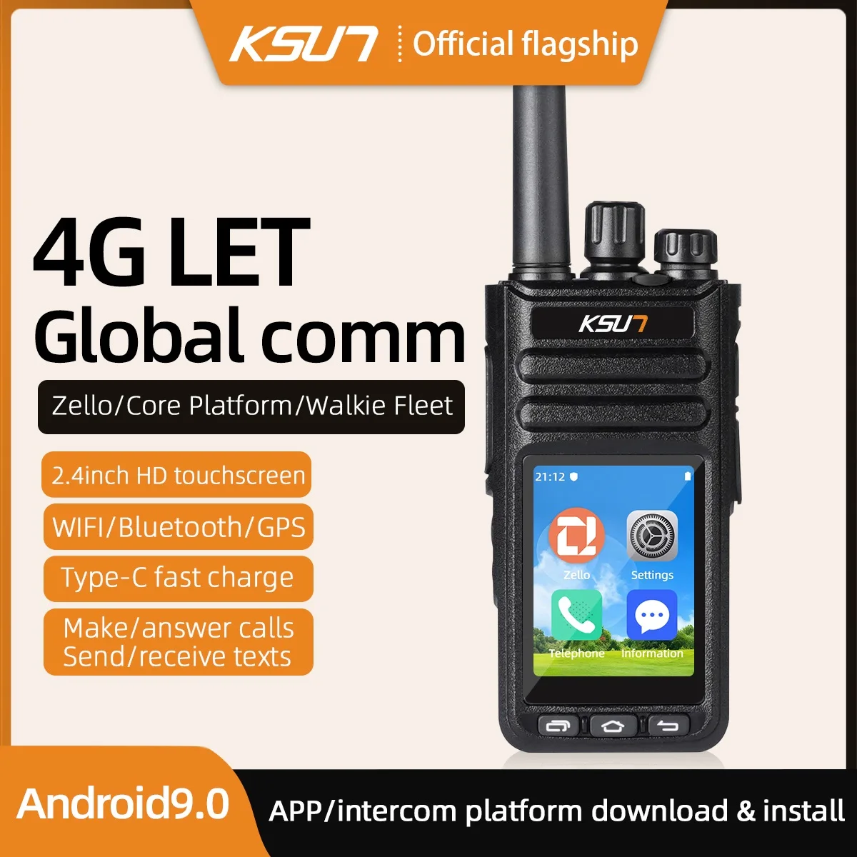 Walkie Talkie compatibile con ZELLO POC Radio di rete Walkie Talkie a lungo raggio 4G Wifi Radio KSUN ZL65 Android 9.0 Global