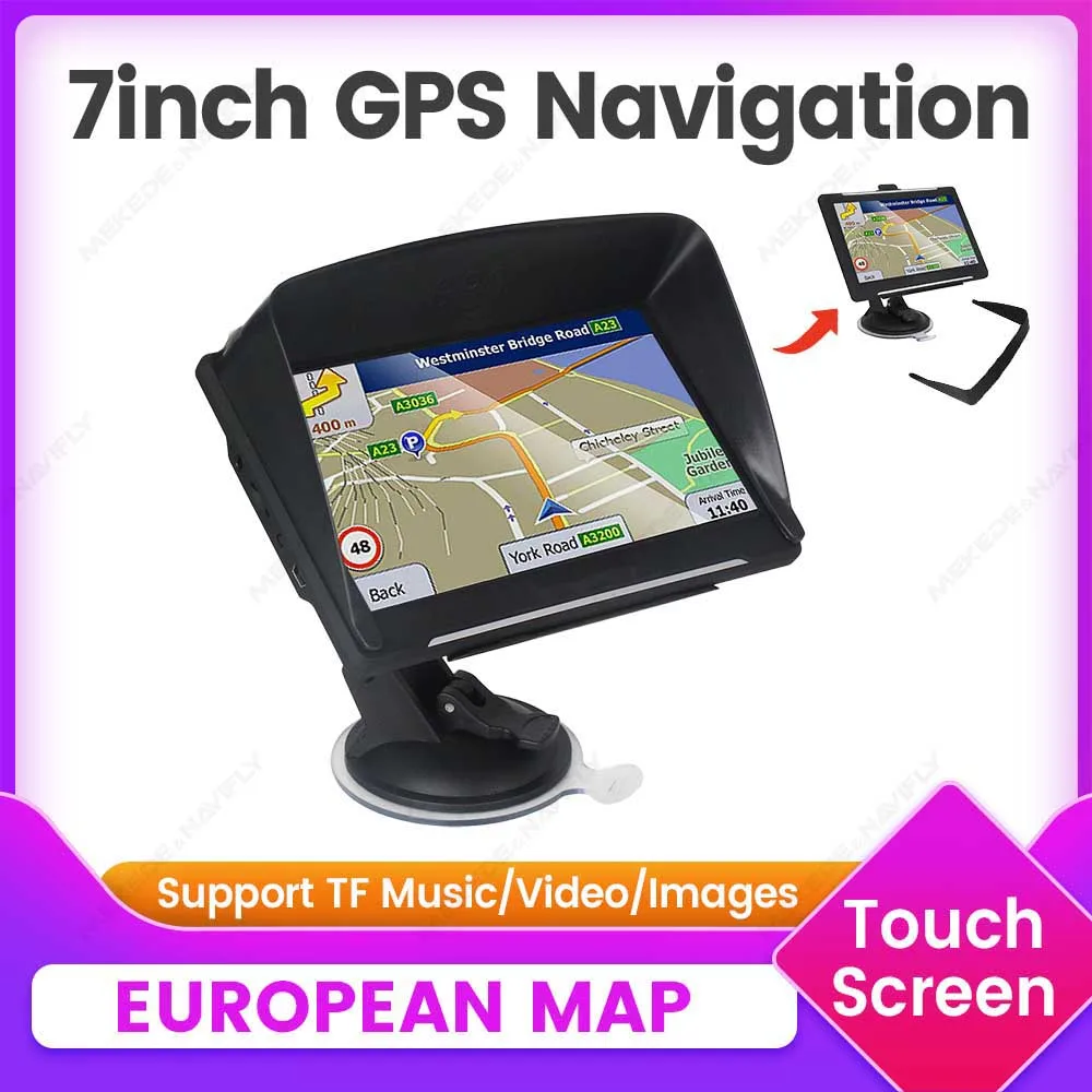 NaviFly Neu eingetroffen! Auto GPS Navigation 7 Zoll Touchscreen GPS Navigator LKW Sonnenschirm Sat Nav 256 MB Europa Karte GPS Navigatoren Image