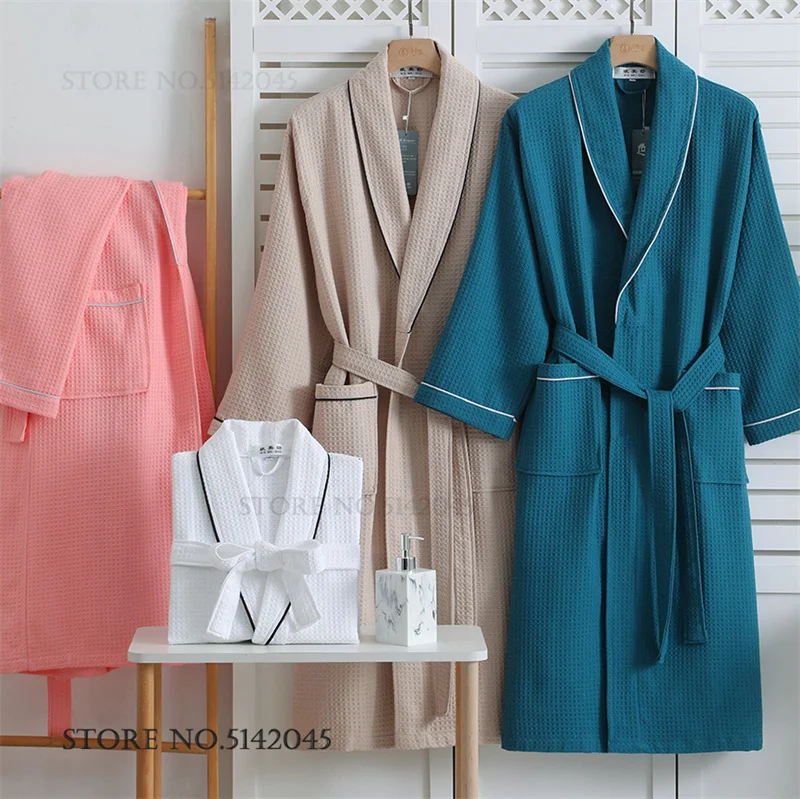 Eleganter Baumwoll-Waffel-Kimono-Bademantel für Damen, lockere Nachtwäsche, Negligé, Herbst-Heimkleid, Loungewear Image