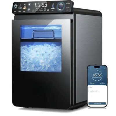 Nugget Ice Maker Countertop, Smart Pebble Ice Machine with APP Control, 44 lbs/24H Soft Pellet Chewable Ice with Self-Clea