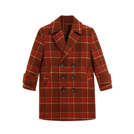 Boy s Fashion Blazers Casual Jackets Coat Boy s Wool Double Trench Jacket Warm Plaid Peacoat Tops Jacket For Children s