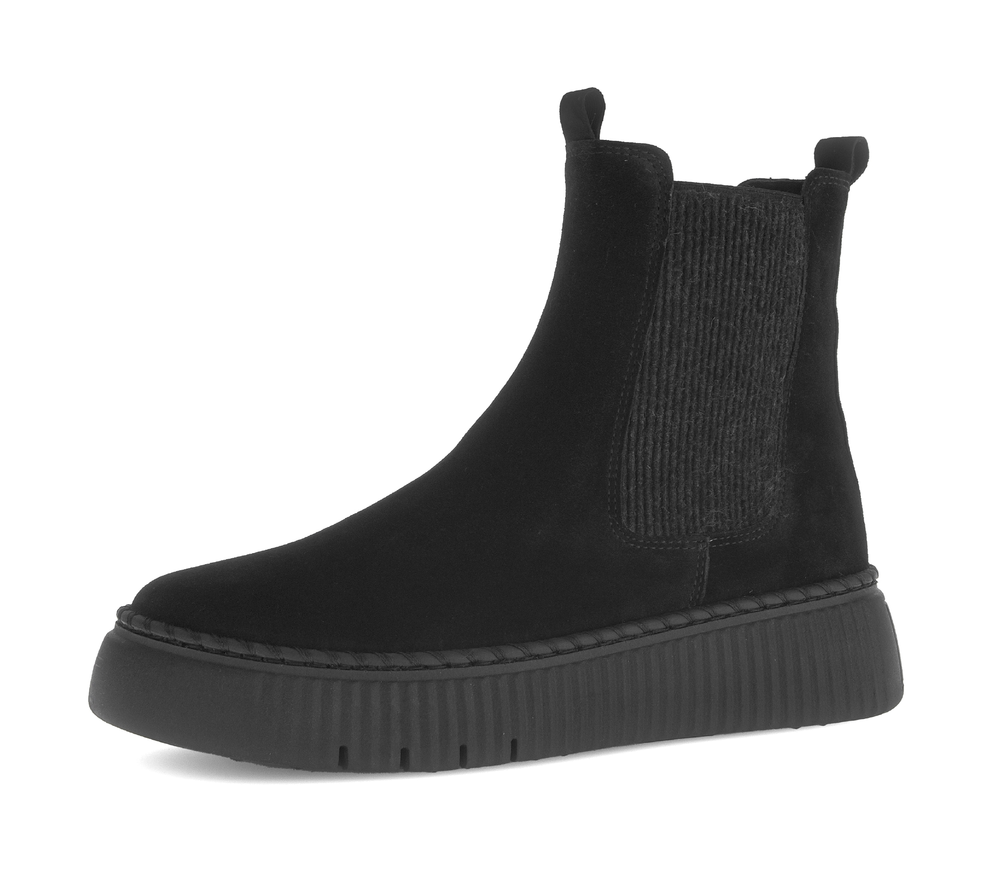 Chelseaboots GABOR, Damen, Gr. 41, schwarz, Elastischer Einsatz, Veloursleder, unifarben, Schuhe, Plateau, Stiefelette mit Stretcheinsatz an der Außenseite