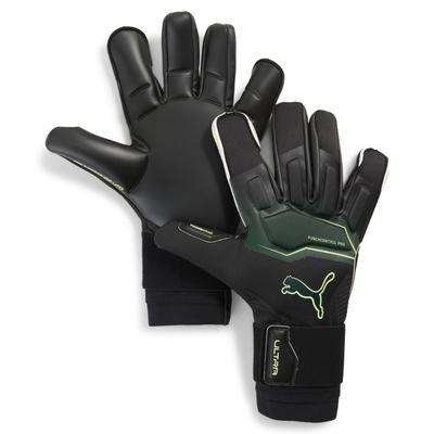 Torwarthandschuhe PUMA "PUMA ULTRA Ultimate Hybrid Torwarthandschuhe Unisex", Damen, Gr. 9, schwarz grün terrain fizzy light gelb, 76% Latex, 23% PES, 1% PU, Handschuhe Image