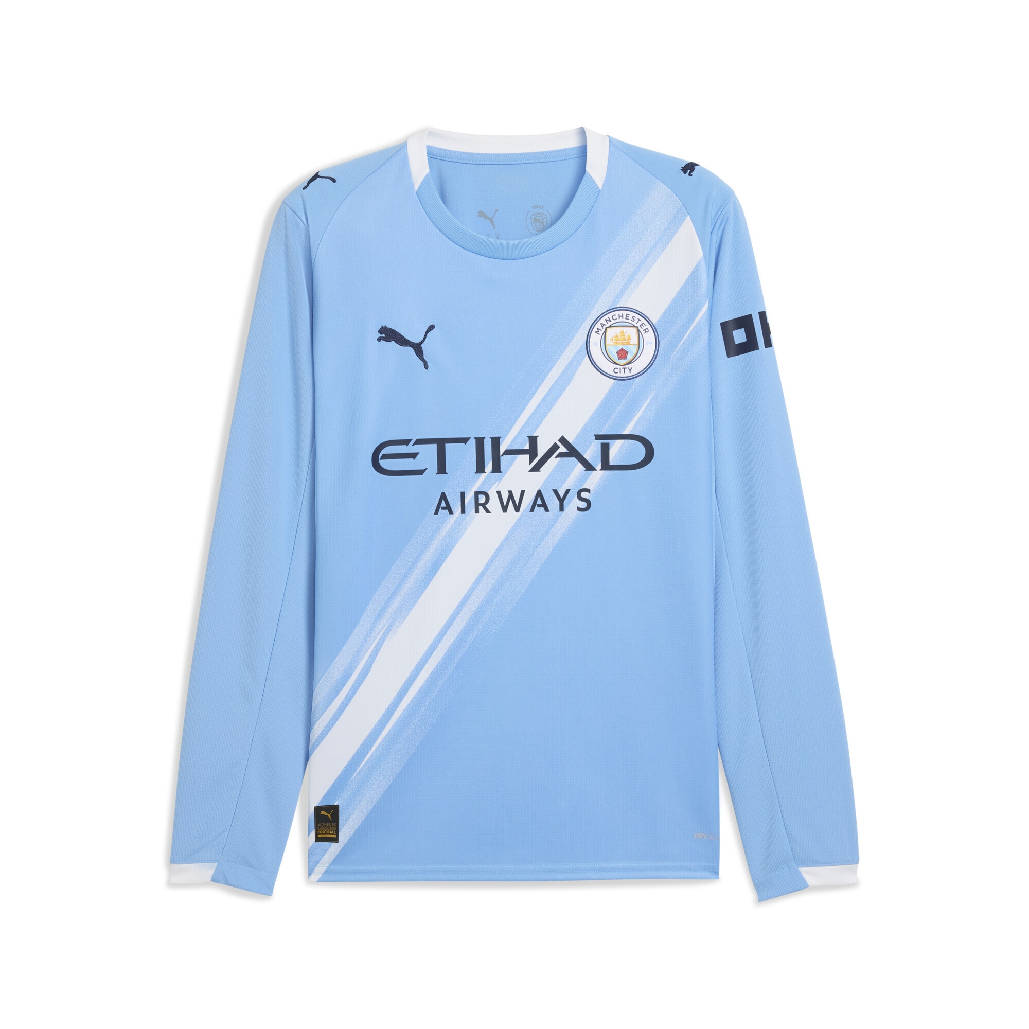 Trainingsshirt PUMA "Manchester City 25/26 Langarm-Heimtrikot Herren", Herren, Gr. M, weiß (team light blau weiß), Obermaterial: 100% Polyester; Rippe: 100% Polyester, regular fit, Rundhals, Shirts