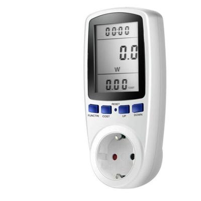Weiße Steckdose mit Energiezähler, LCD-Anzeige, 16 a, 230 v, 50 Hz, Energieverbrauch, Stromstärke, Image