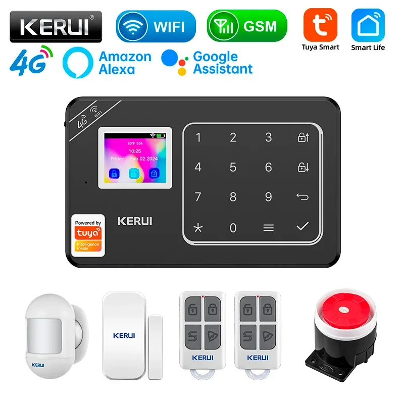 KERUI Neue 4G Home Alarm System W184 Schwarz Tuya Smart WIFI GSM Home Security Fenster Tür Alarm DIY Schutz einbrecher Alarm Image