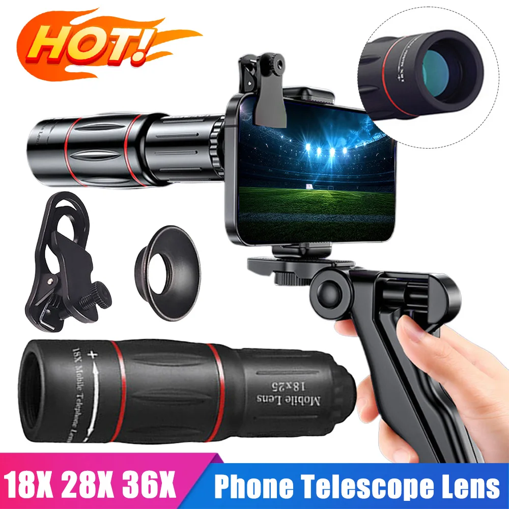 18/28/36X Handy Kamera Objektiv Clip-On Zoom HD Teleskop Objektiv Universal Optische Teleskop Objektiv für Camping jagd Sport Image