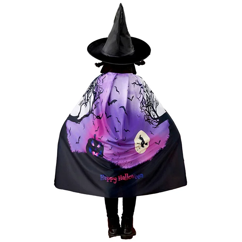 Halloween-Umhang-Kostüm-Set für Kinder, Hexen-Zauberer-Umhang mit 3D-Druck und Hut für Anziehparty-Auftritt Image