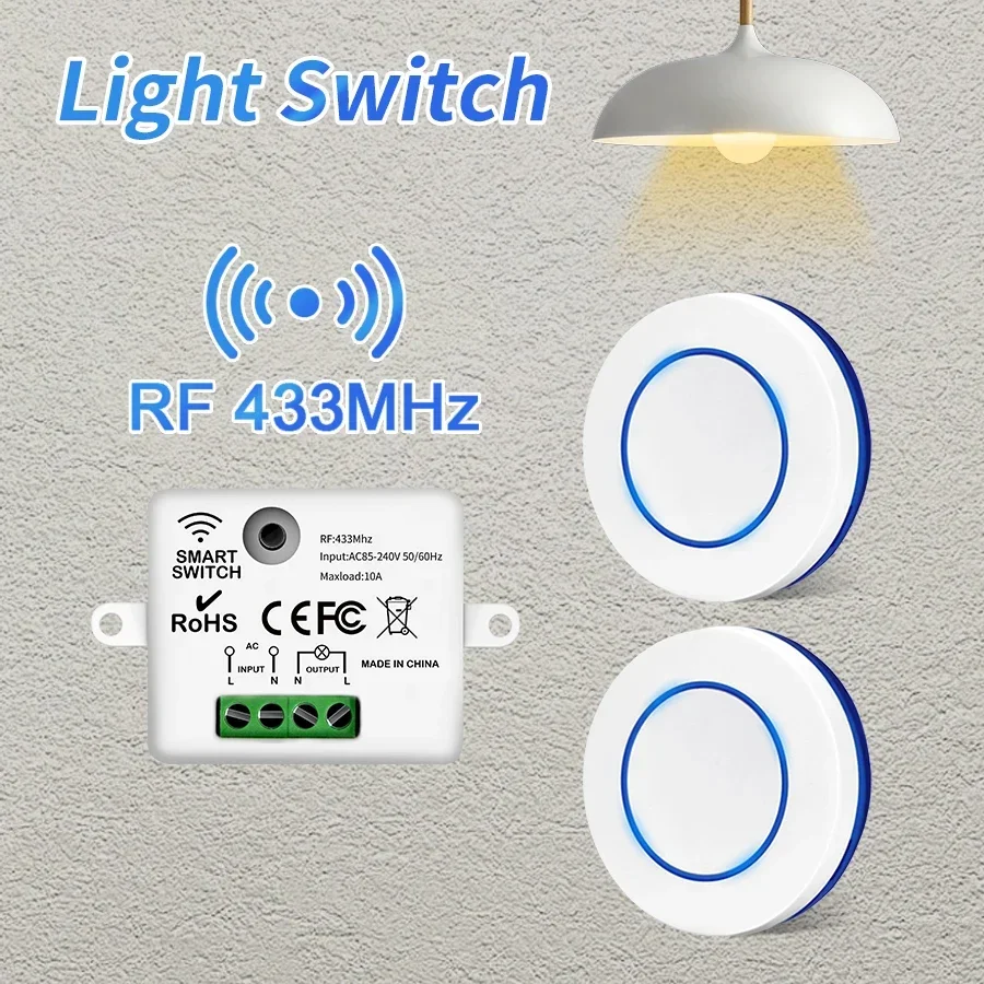 RF 433 Mhz Lichtschalter Runde Quadrat 10A Wireless Panel Mini Schalter Fernbedienung Relais Empfänger Modul Sender Breaker Image
