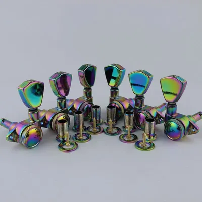 Rainbow Guitar Locking Tuners(3L+3R Handed)-1:21 Models Rear Lock String Tuning Key Pegs Machine Head with Trapezium Handle