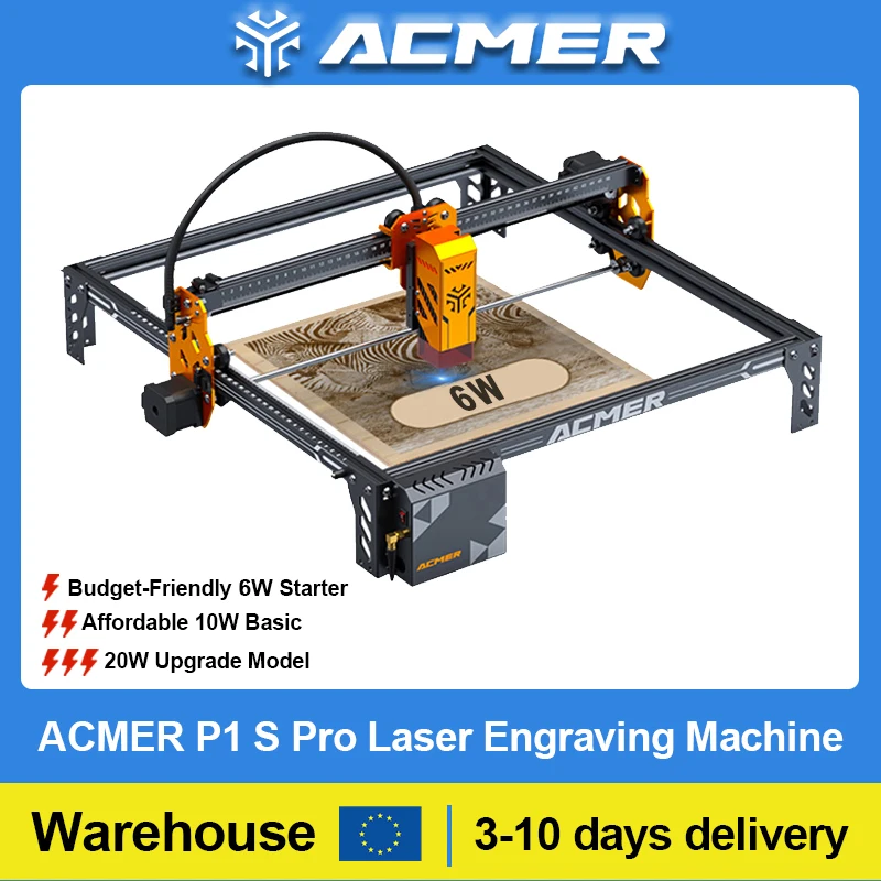 ACMER P1 S Pro Lasergravierer 6W 10W 20W Leistung mit WIFI Lasergravur-Schneidemaschine Gravierbares Holz Leder lackiertes Metall Image