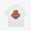 Schwarzes Leder Muscle Hello Kitty Cartoon bedrucktes Baumwoll-Kurzarm-T-Shirt Blume Damen Loose Simple Casual Hundred Y2K Tops