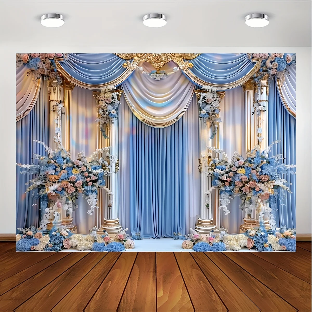 VIKAMA Frische und elegante Blumenschloss-Hochzeitsfeier-Hintergrunddekoration, Stoff, bunter Hochzeitshintergrund, dekorativ Image