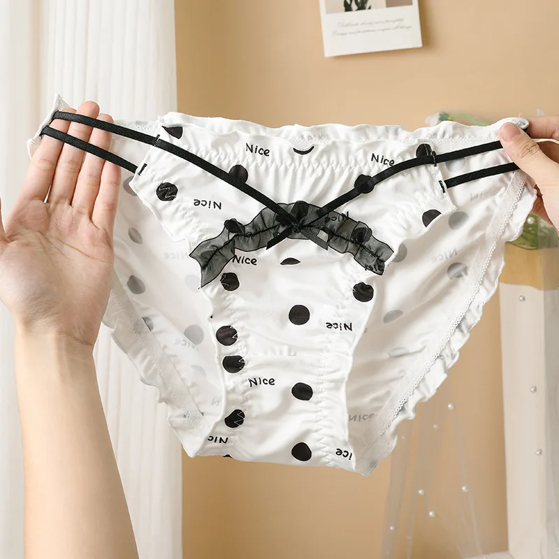 3XL Große Größe Mittlere Taille Milch Seide Unterwäsche Nette Reizende Süße Cartoon Bär Dot Atmungsaktive Dünne Höschen Elastizität Breifs Image