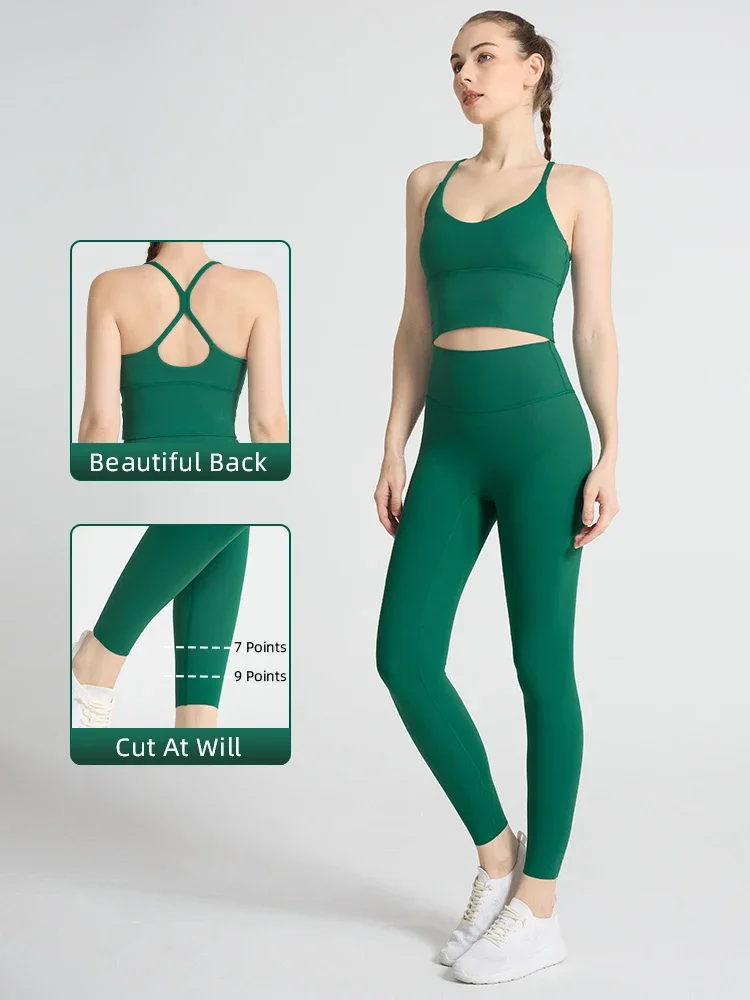 Neue 2-stück Yoga Anzug Frauen Sportswear Fitness Set Kreuz zurück Yoga Tops EINE Hohe Taille Leggings Pilates Fitness sport Kleidung 