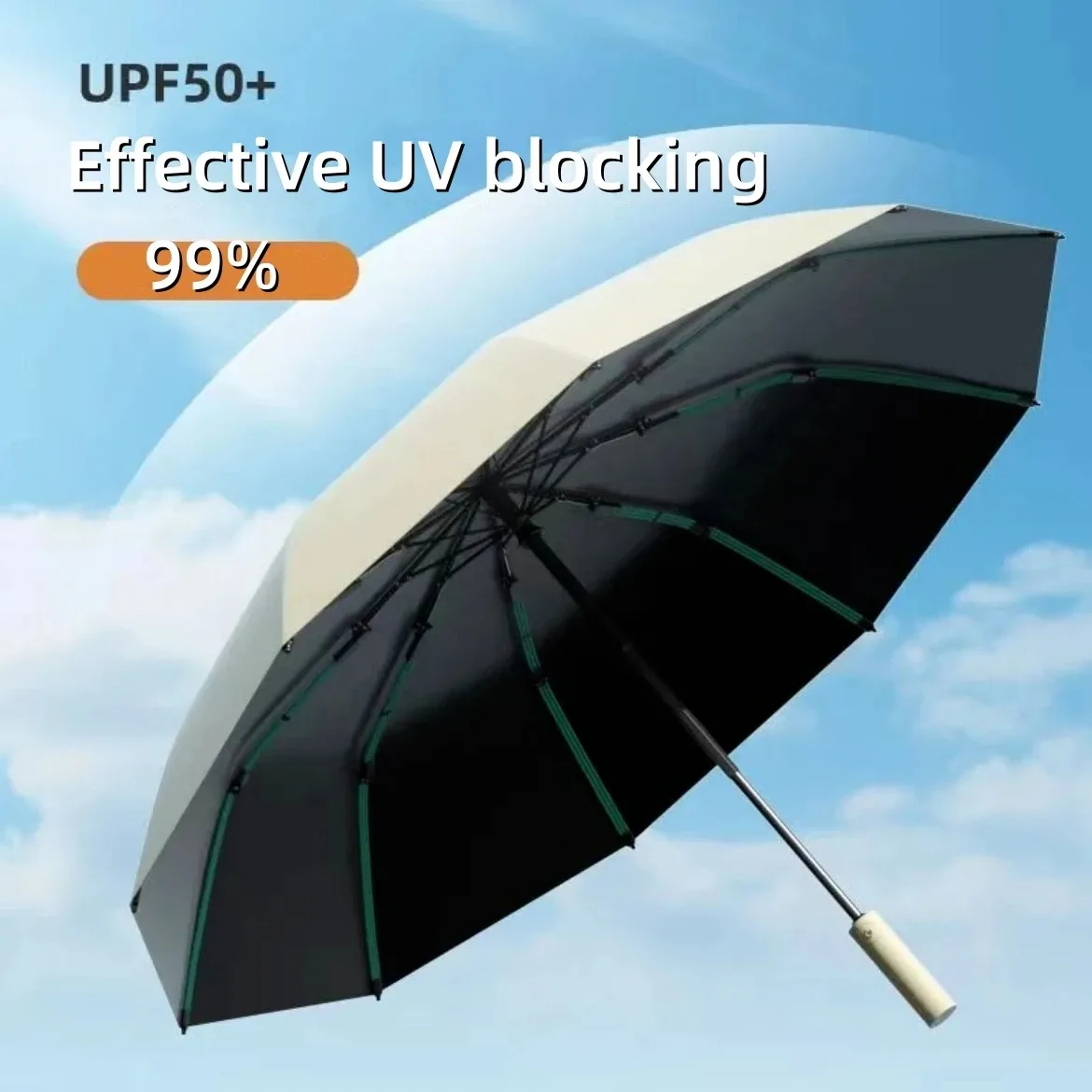 Neuer Premium-Automatikschirm mit zwei Kiemen und 10 Etagen, groß, schwarz, mit Kleber beschichtet, wetterfest, winddicht und Sonnenschutz