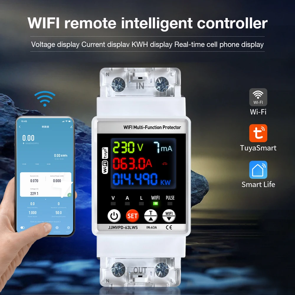 63A Tuya WIFI Smart Switch contatore di energia Kwh misurazione interruttore automatico timer tensione corrente protezione contro le perdite relè guida DIN