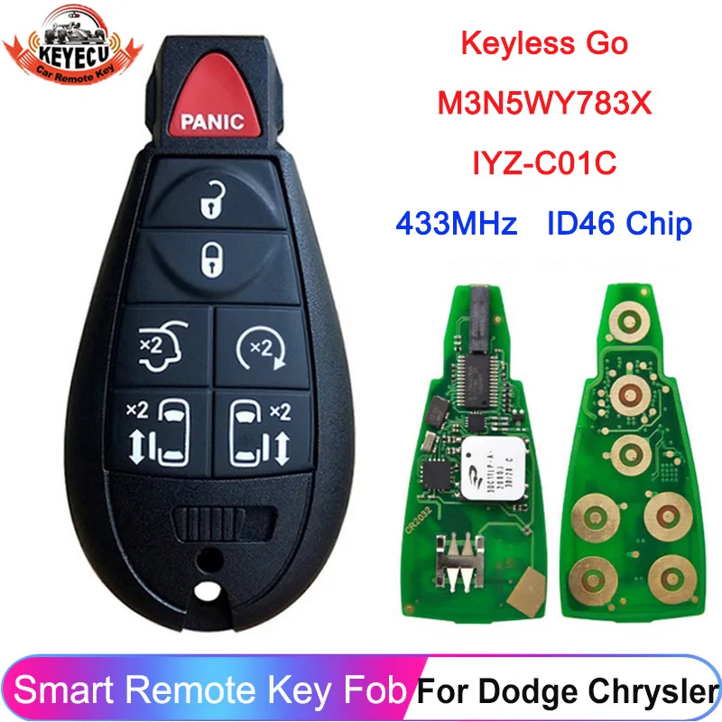 KEYECU Keyless Go Fobik IYZ-C01C für 2011–2019 Chrysler Town Country Dodge Caravan Jeep 434 MHz Schlüsselfernbedienung 5026591AK ID46 Chip Image
