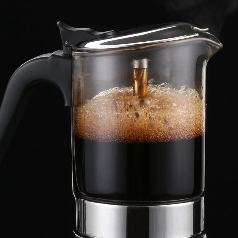 Italienische Moka-Kanne, italienische Kaffeemaschine, rostfreie Kaffeemaschine, Maschinen, Maker, Induktionstöpfe, Glas, Kaffeegeschirr, Küche, Esszimmer Image
