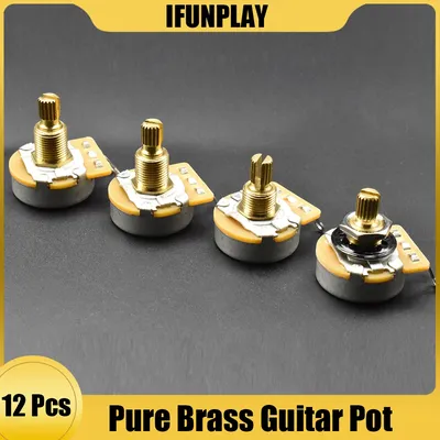 12pcs Pure Brass Full Size Long Split Shaft Potentiometers A500K / B500K/A250K /B250K Pots Tone Volume Control for Guitar Bass